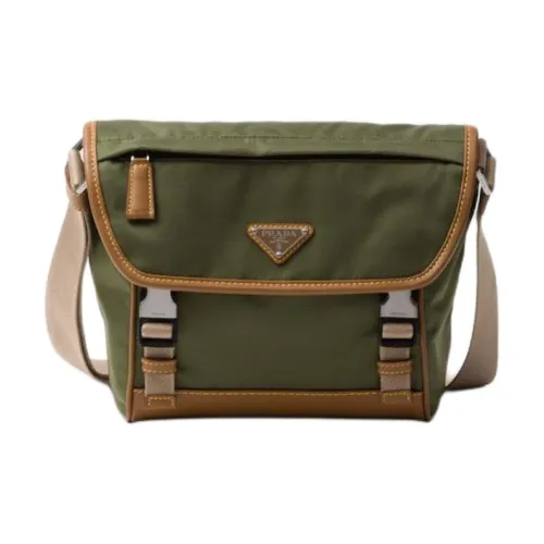 PRADA Recycled Nylon With Patchwork Leather Crossbody Bag Shoulder Bag Women's Khaki & Camel