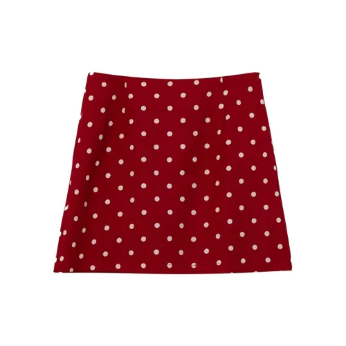 EIDM Casual Short Skirts Women's Red Polka Dot