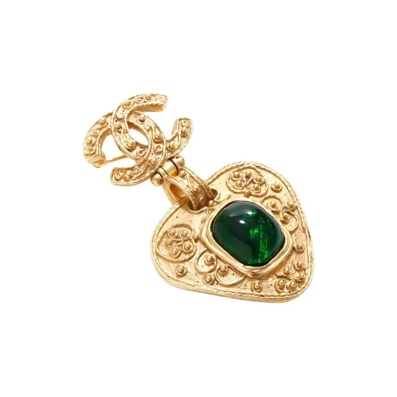 CHANEL 1994 Gripoix Gold plated Heart Brooch-0