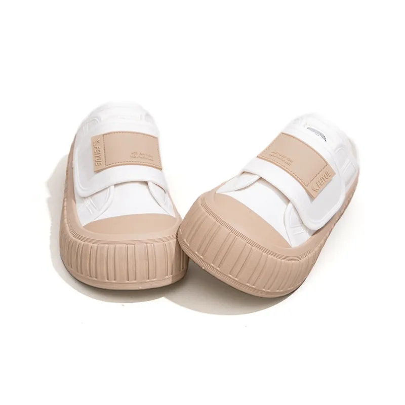 Feiyue Rubber Sole Abrasion Resistant Slip Resistant Closed Toe Slippers Women's White Brown-3