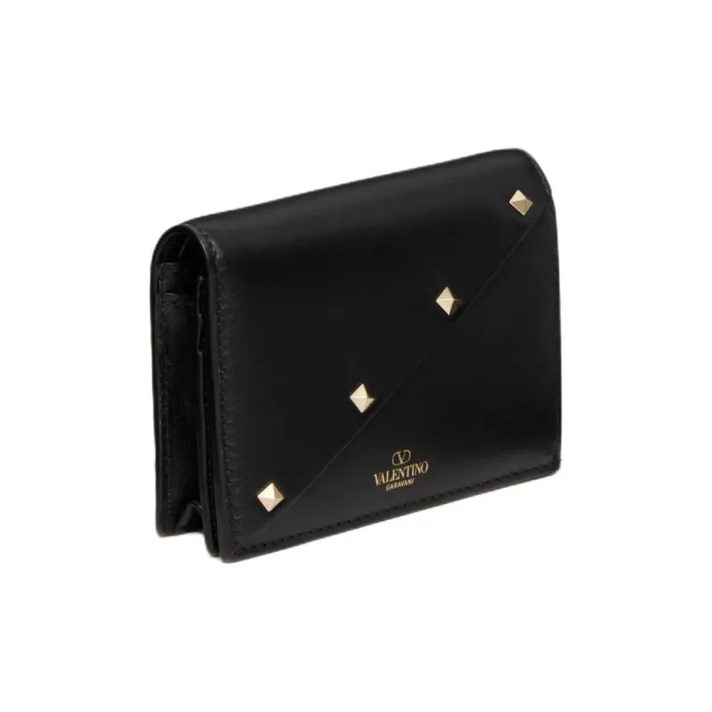 Valentino Rockstud Calfskin Wallet Small Size Women's Black-1