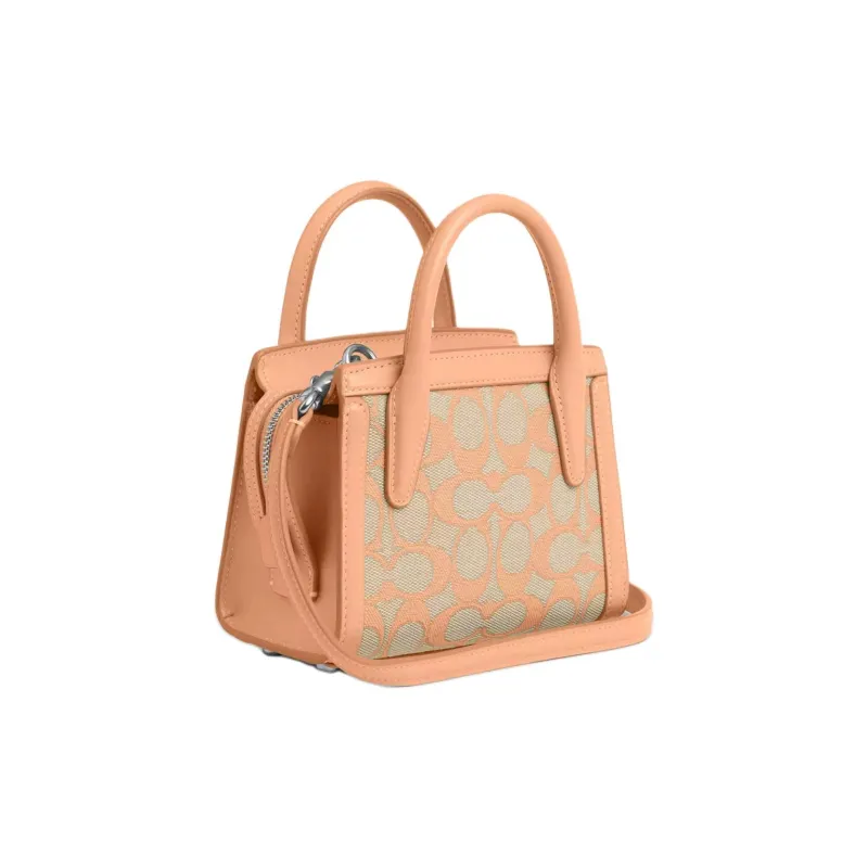 COACH Refined Calfskin With Jacquard Shoulder Bag, Crossbody Bag, Handbag Mini Women's Silver & Faded Blush-1