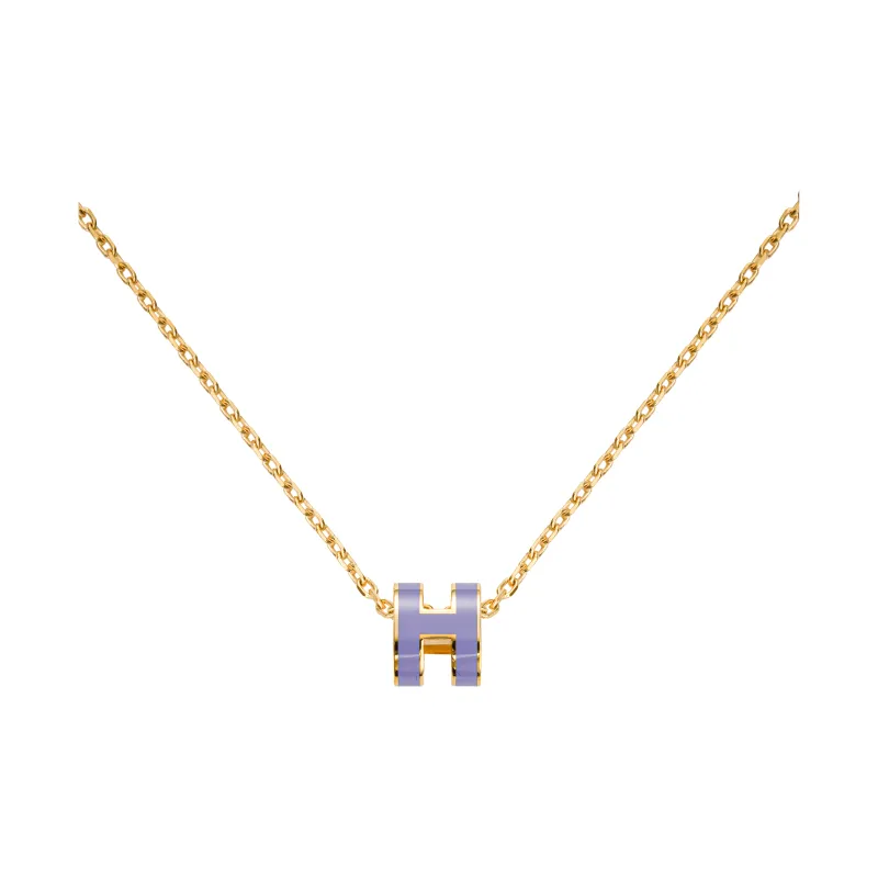 HERMES POP H Collection Gold Plated Metal Necklaces Unisex Purple-1