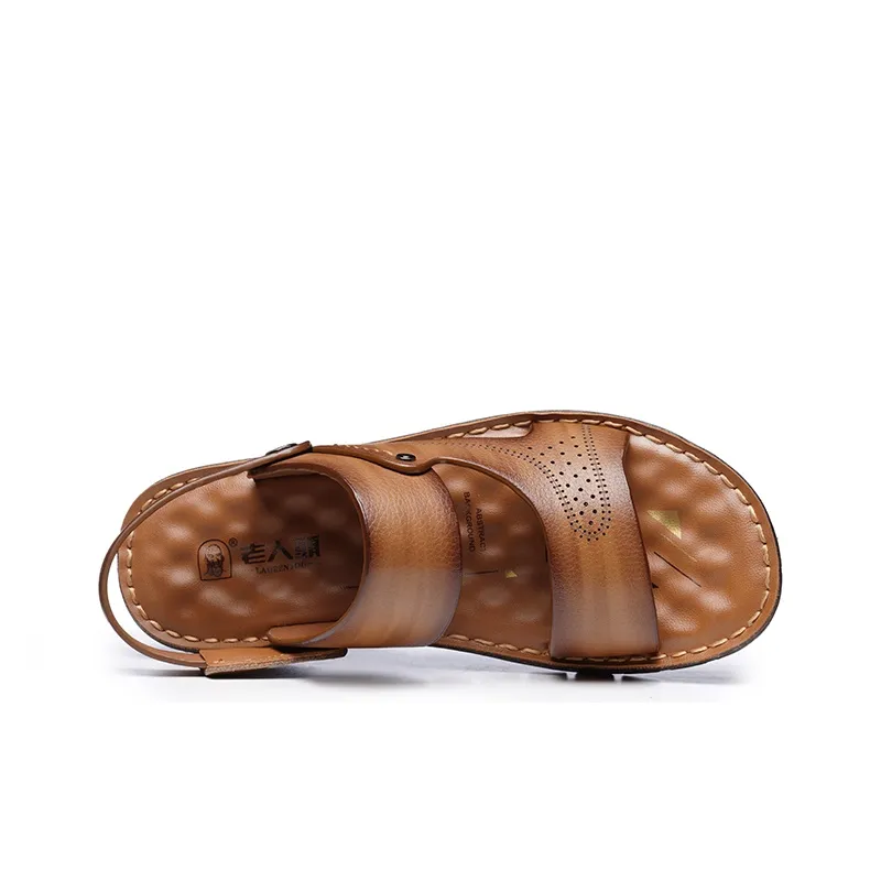 LAORENTOU Beach Sandals Men Brown, Khaki-1