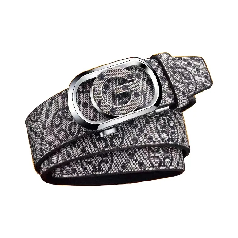 AUGTARLION Automatic Buckle Elegant Monogram Letter Cow Leather Leather Belts Men's Gold/Silver 3.5cm-1