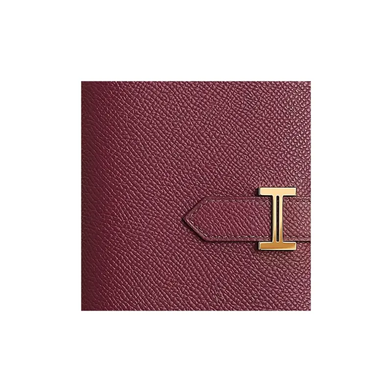 HERMES Bearn Epsom Calfskin Wallet Women's Red & Orange-2