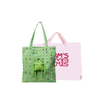Worm's Home Canvas Canvas Bag Shoulder Bags Regular Women's Ecru/Green/Pink