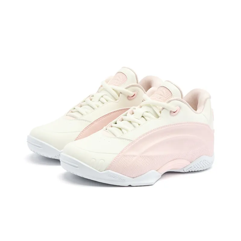 QIAODAN Basketball Shoes Women's Low Top Cloud Pink Ivory-2