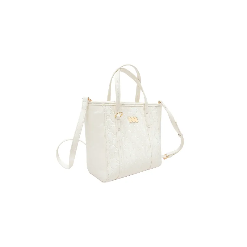 MQ Artificial Leather Tote Bag Crossbody Bag One Shoulder Handbag Women's Milk White/Dark Blue-2