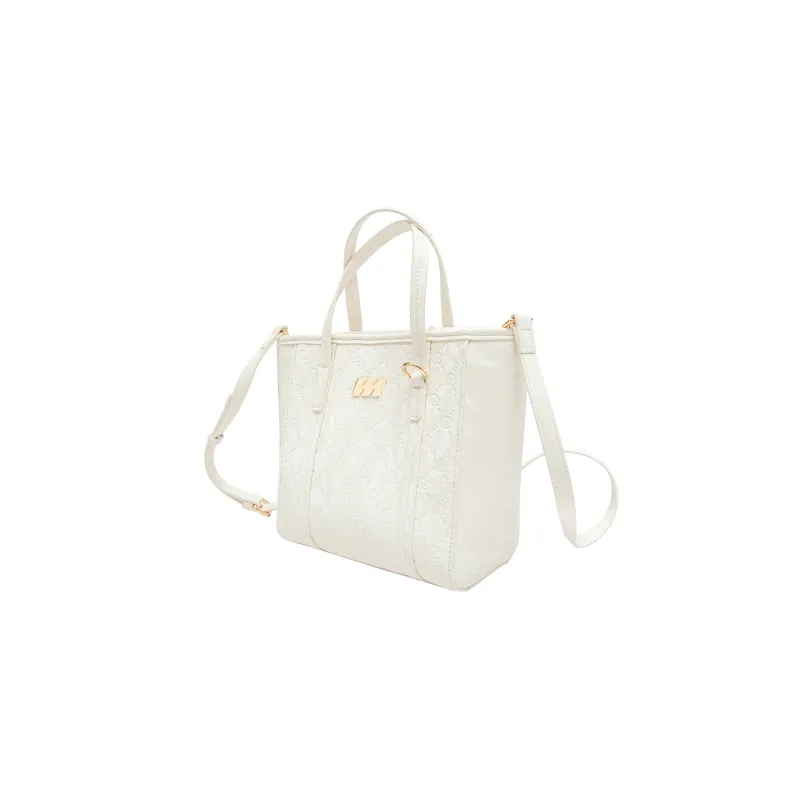 MQ Artificial Leather Tote Bag Crossbody Bag One Shoulder Handbag Women's Milk White/Dark Blue-1