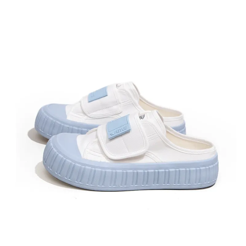 Feiyue Rubber Sole Abrasion Resistant Slip Resistant Closed Toe Slippers Women's White Light Blue-2