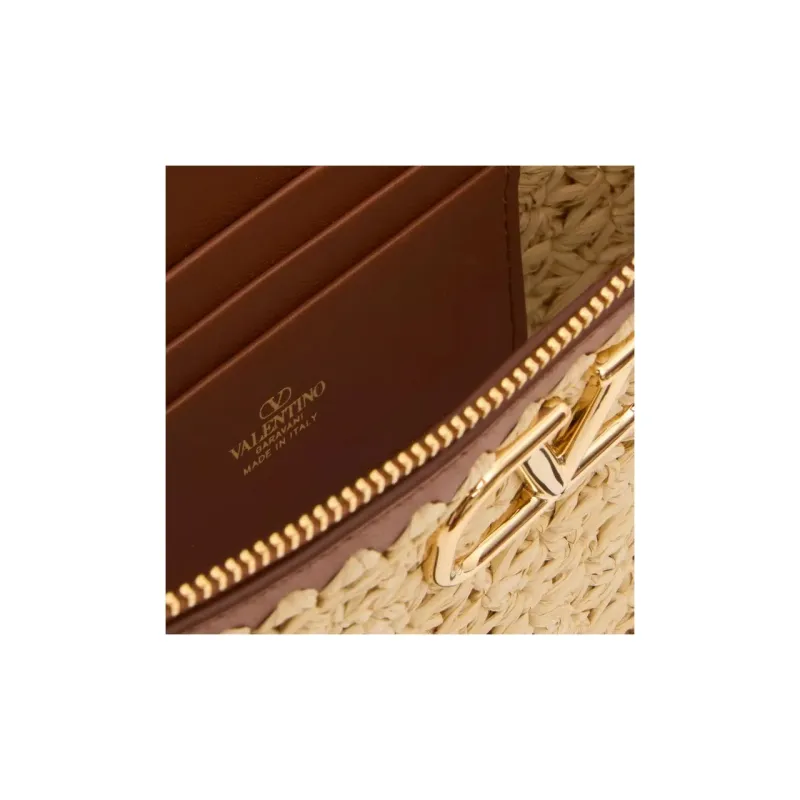 Valentino Woven Leather Clutch Women's Natural & Saddles Brown-5