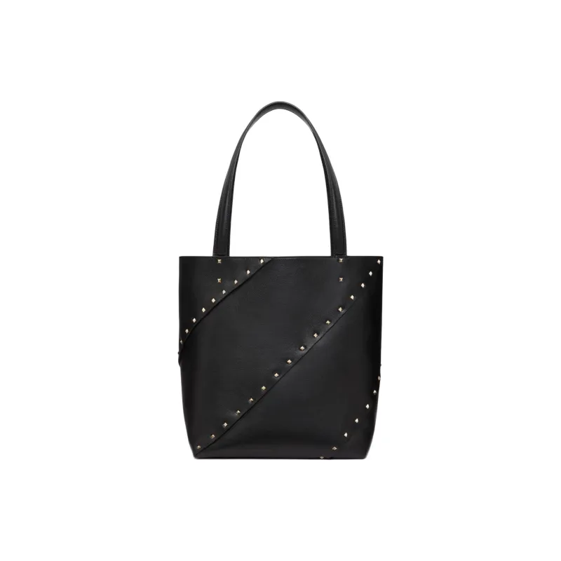 Valentino GARAVANIRockstud Calfskin Tote Bag, Shopping Bag, Handbag Small Size Women's Black-0