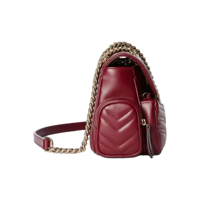 GUCCI GG Marmont Quilted V Shaped Leather Portable Crossbody Bag Shoulder Bag Women's Burgundy-2