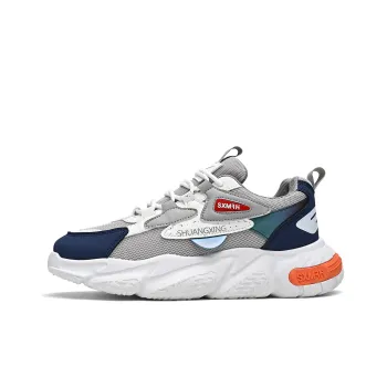 Binary Cushioned Wear-Resistant Breathable Slip-Resistant Low-Top Chunky Sneakers Men's Gray Blue