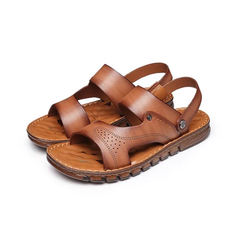 LAORENTOU Beach Sandals Men Brown, Khaki-9