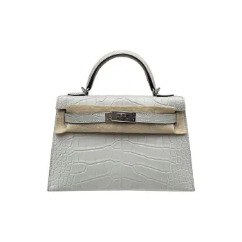 HERMES Matte Finish Alligator Leather Kelly Bag Handbags Mini Women's Ice Crystal Gray