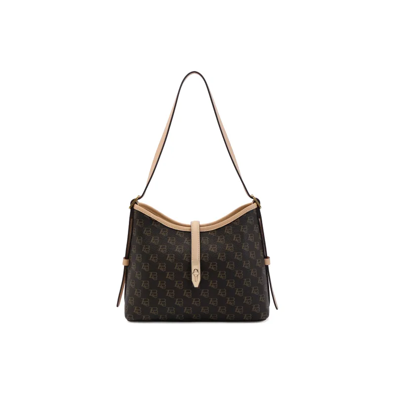 BELLE Premium Texture Shoulder Bag Women's Coffee, Beige-0