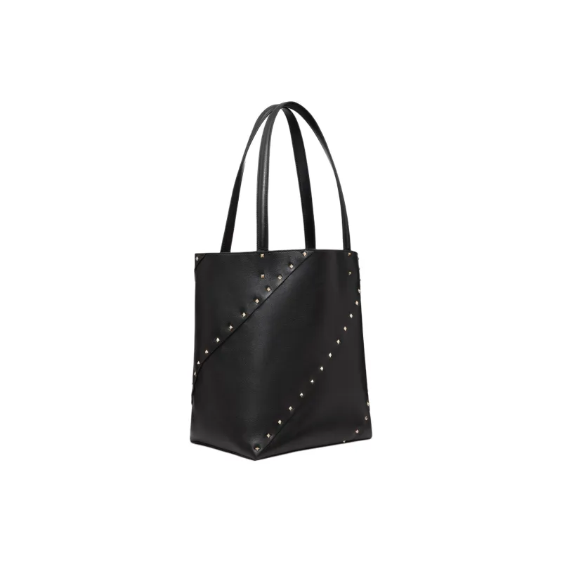 Valentino GARAVANIRockstud Calfskin Tote Bag, Shopping Bag, Handbag Small Size Women's Black-1