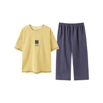 Close-fitting Areas Pajama Set Women's Egg Yellow