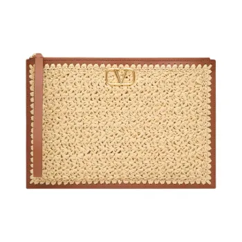 Valentino Woven Leather Clutch Women's Natural & Saddles Brown