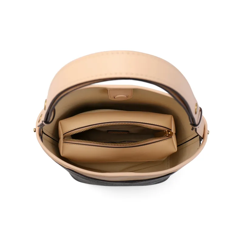BELLE Premium Texture Shoulder Bag Medium Size Women's Coffee, Beige-2