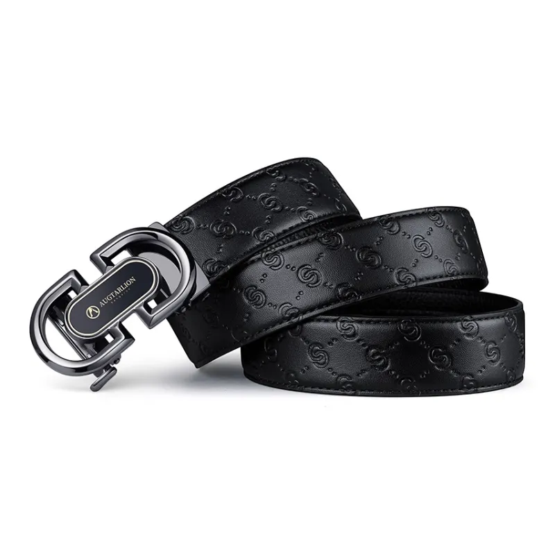 AUGTARLION Business Casual Automatic Buckle Pant Belt Cow Leather Leather Belts Men's Gunmetal/Silver Width 3.5cm-1