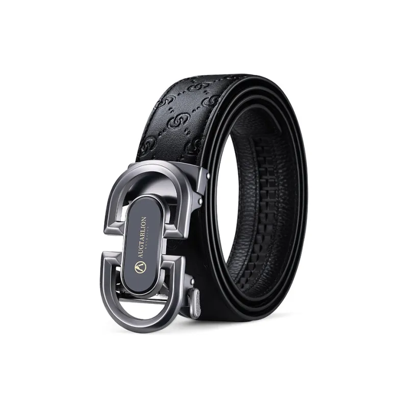AUGTARLION Business Casual Automatic Buckle Pant Belt Cow Leather Leather Belts Men's Gunmetal/Silver Width 3.5cm-3