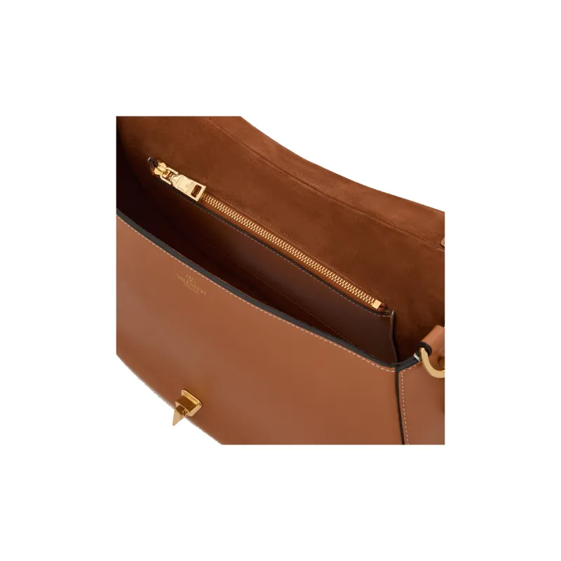 Valentino Napa Calf Leather Handbag, Shoulder Bag Women's Almond Brown-5