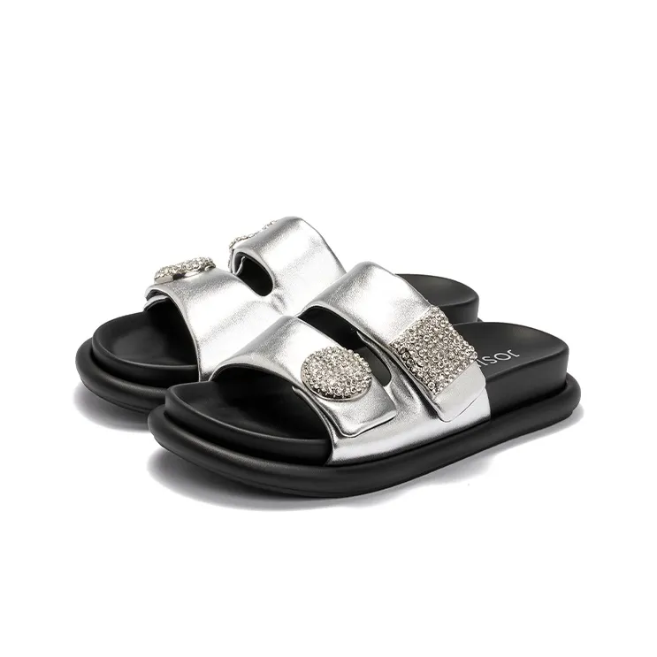 JOSINY Slide Slippers Women's Black, Ecru, Silver-8