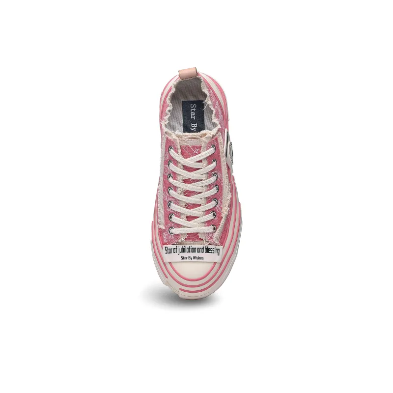 Star By Wishes Height Increasing Wear Resistant Breathable Slip Resistant Low Top Skateboard Shoes Unisex Printed Pink-2