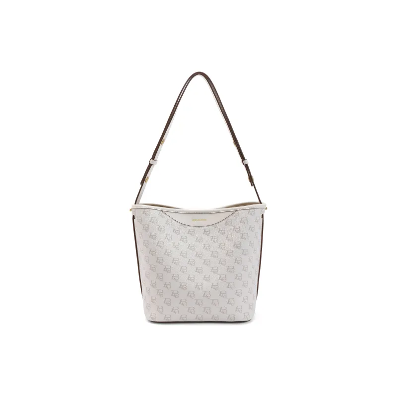 BELLE Premium Texture Shoulder Bag Medium Size Women's Coffee, Beige-6