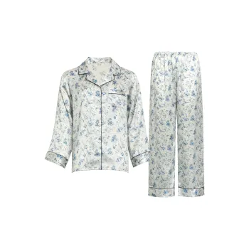 Silk Boundary Pajama Set Women's Celadon White