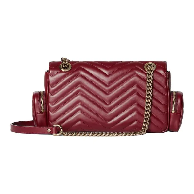 GUCCI GG Marmont Quilted V Shaped Leather Portable Crossbody Bag Shoulder Bag Women's Burgundy-3