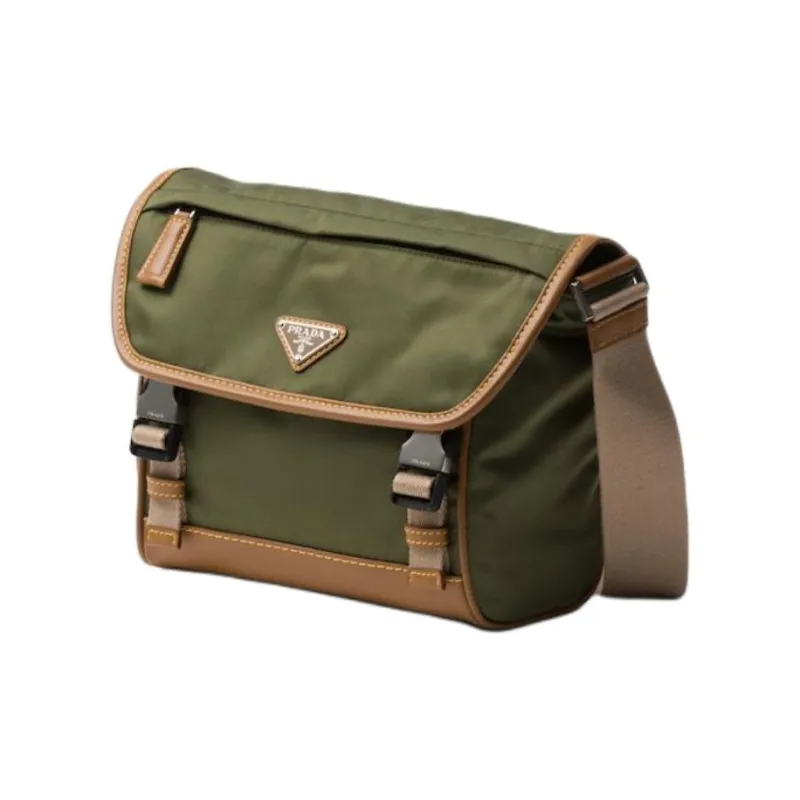 PRADA Recycled Nylon With Patchwork Leather Crossbody Bag Shoulder Bag Women's Khaki & Camel-1