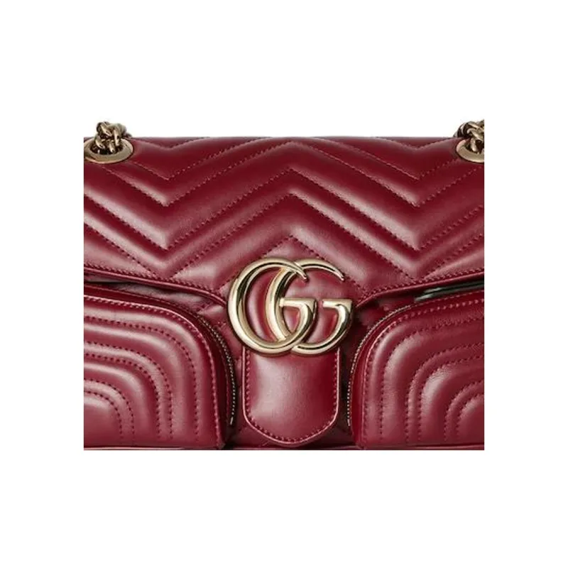 GUCCI GG Marmont Quilted V Shaped Leather Portable Crossbody Bag Shoulder Bag Women's Burgundy-7