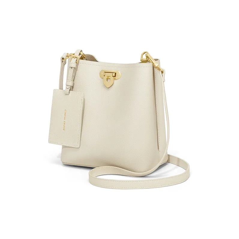 Simvay Clos Cow Leather With Synthetic Leather Shoulder Bag Bucket Bag Small Size Women's Ecru-1