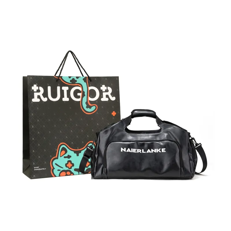 RUIGOR PU Handbag Storage Travel Bag Black Unisex-8