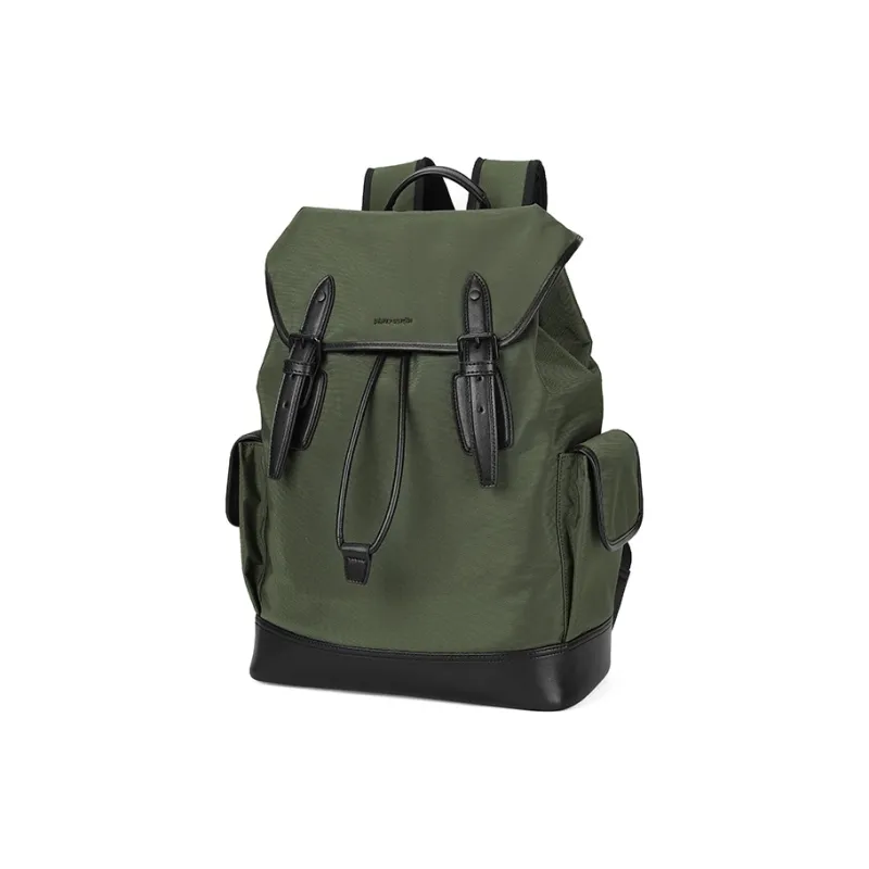 PIERRE CARDIN Nylon Couple Commute Travel Large Capacity Backpack Large Size Men's Green/Black-8