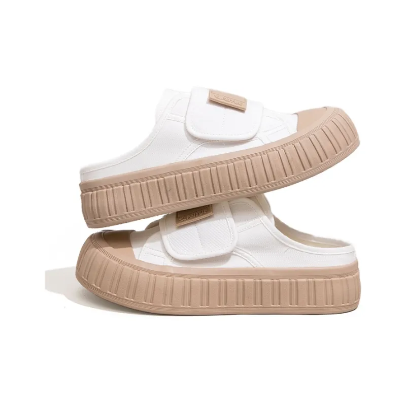 Feiyue Rubber Sole Abrasion Resistant Slip Resistant Closed Toe Slippers Women's White Brown-1