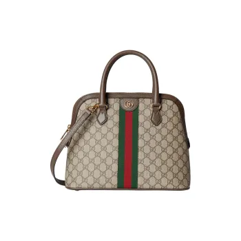 GUCCI Ophidia Canvas With Leather Trim Shoulder Bag, Crossbody Bag, Handbag Medium Size Women's Beige & Ebony