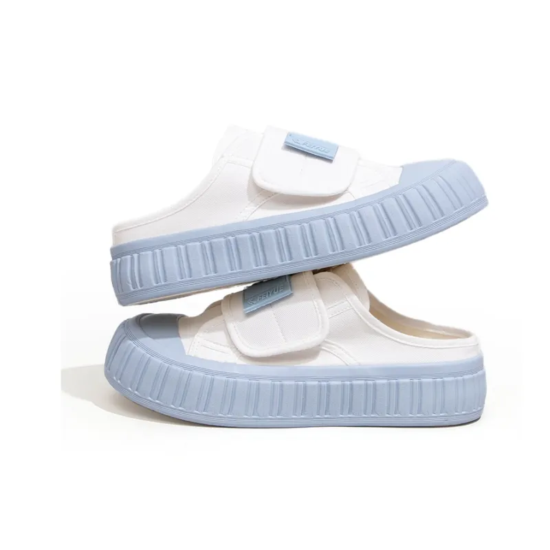 Feiyue Rubber Sole Abrasion Resistant Slip Resistant Closed Toe Slippers Women's White Light Blue-1