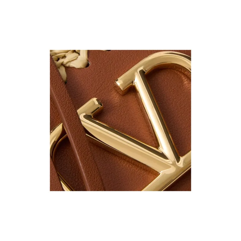 Valentino Raffia With Leather Bucket Bags Shoulder Bag Crossbody Bag Mini Women's Natural & Brown-6