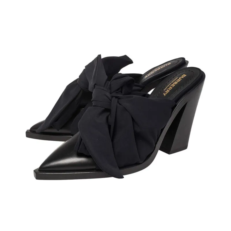 Burberry Closed Toe Slippers 10cm Women's Black-3