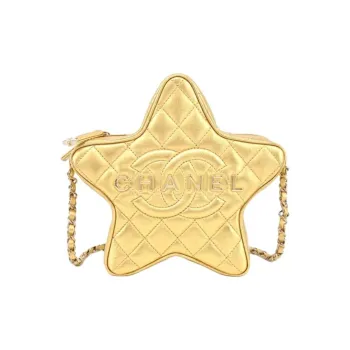 CHANEL Sheepskin One Shoulder Crossbody Clutches Women's Gold