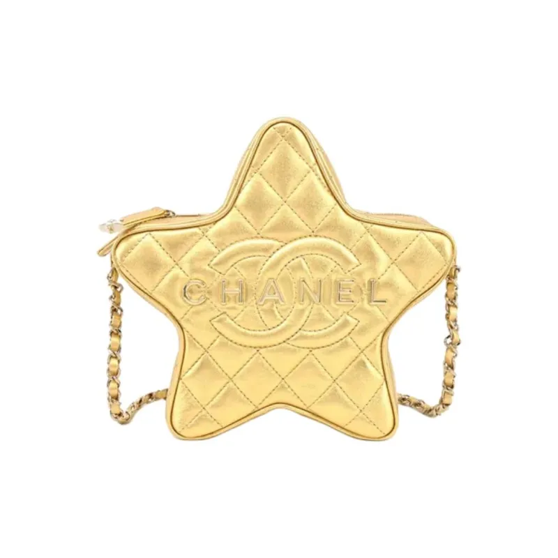 CHANEL Sheepskin One Shoulder Crossbody Clutch Women's Gold-0