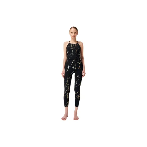 Sweaty Betty Sleeveless Sports Shirts Women's Black Base With Gold Streamline Print