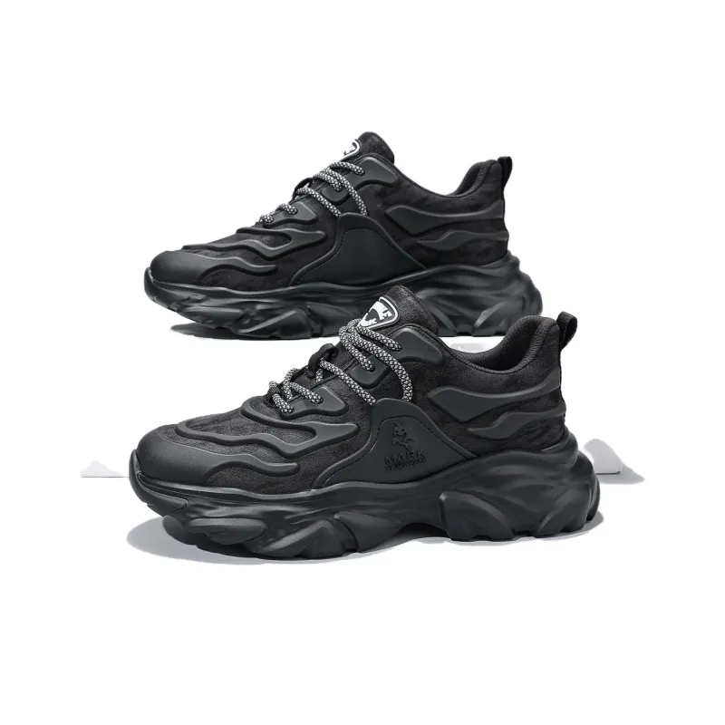 FAIRWHALE Low Top Chunky Sneakers Men's Pure Black-2