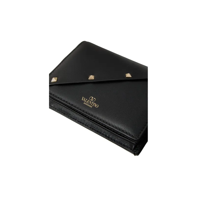 Valentino Rockstud Calfskin Wallet Small Size Women's Black-4