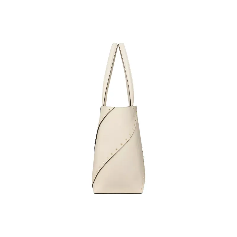 Valentino ROCKSTUD Calfskin Tote Bag Shopping Bag Handbag Small Size Women's White-2
